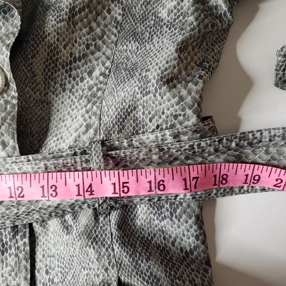 Vtg Snake Print Y2K 80's Trench Coat Rain Double Breast Mod Animal Spy Grunge  S - Picture 10 of 17